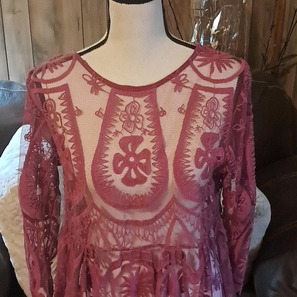 Jen's Pirate for Free People Teardrop Pixie Lace Dress Size L Sheer Missing Slip - Picture 3 of 8